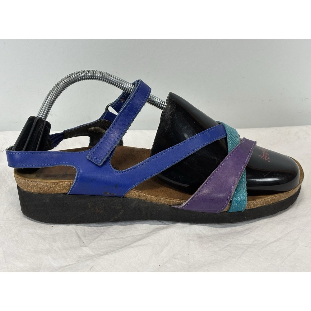 NAOT Sophia Leather cork & latex footbed EU 42, US 10.5-11 purple blue turquoise